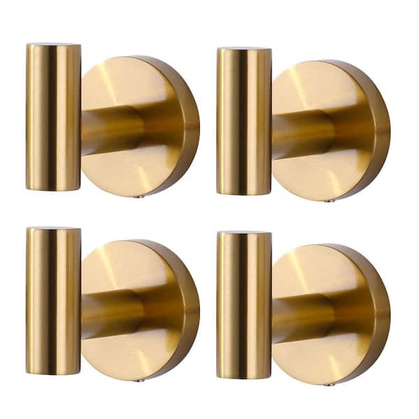Wall Mounted Bathroom Round J-Hook Robe/Towel Hook in Stainless Steel Bruhsed Gold (4-Pack)