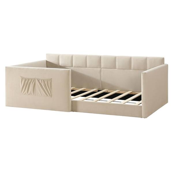 Harper & Bright Designs Beige Twin Size Velvet Upholstered Daybed