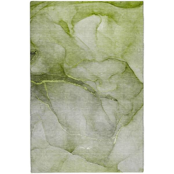 Dream Shag Premium Machine Washable Abstract ADS508 Olive 5 ft. x 7 ft. 6 in. Area Rug