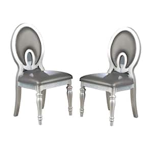 Silver Vegan Faux Leather Wooden Frame Dining Side Chair (set of 2)