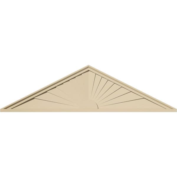 Ekena Millwork 60-in W x 16-in H x 2-in P (Pitch 6/12) Peaked Cap Sunburst Signature Urethane Pediment, Primed Tan