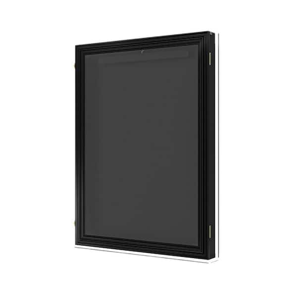PRIMROSE CARNATION LLC 24 x 32 Black Wood Picture Frame Jersey Display Case Wall-Mounted Jersey Shadow Box with 2-Keys and Hanger UV-Resistant