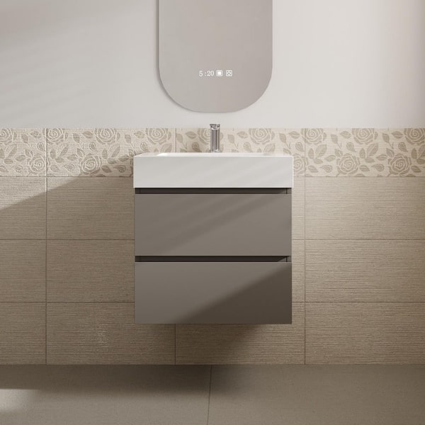 Aaby 24 in. W x 18 in. D x 25 in . H Wall Mounted Floating Bath Vanity Cabinet in Gray with Solid Surface Top and Sink