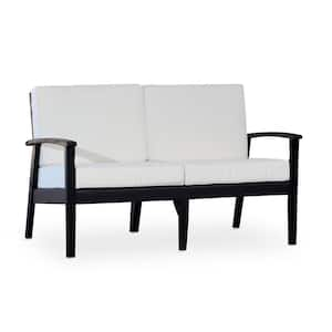 Espresso Eucalyptus Wood Outdoor Loveseat with Cream Cushions