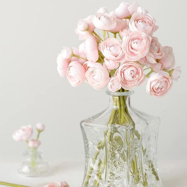 10.5 in. Pink Indoor Artificial Ranunculus Flower(18 Stems), Light