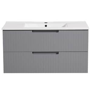 18.25 in. W. x 36 in. D x 19.25 in. H 1 Sink Wall Mounted Bath Vanity in Gray with White Ceramic Top and 2 Drawers