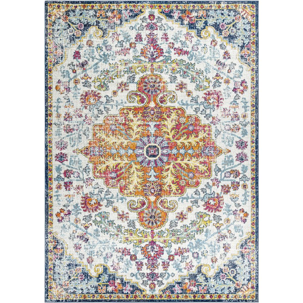 Livabliss 12' x 18' Orange and Navy Synthetic Area Rug