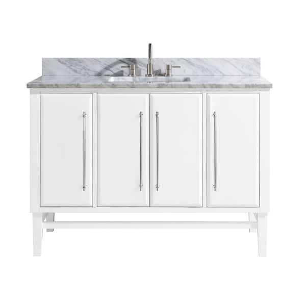 Avanity Mason 49 in. Single Sink White with Silver Trim Bath Vanity with Carrara White Marble Top