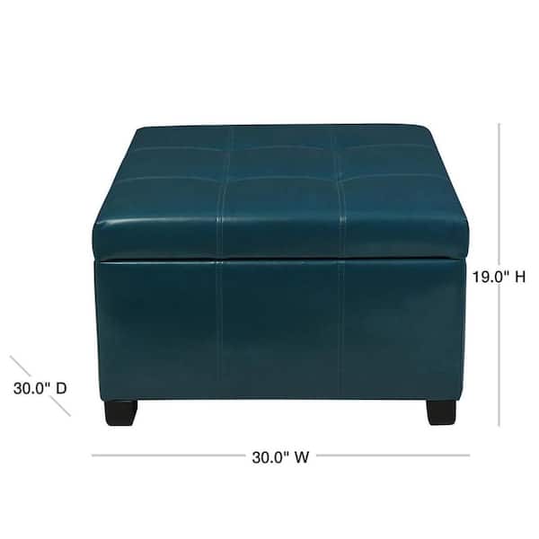 Noble House Richmond Teal Pu Leather, Square Leather Storage Ottoman