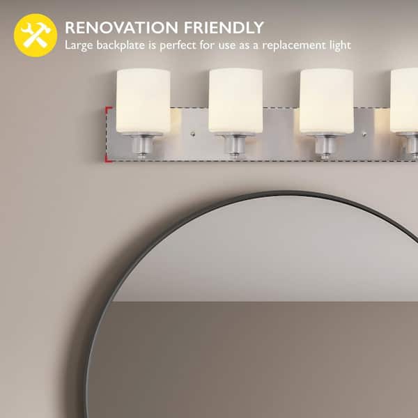 Dane 32 in.  4-Light Satin Nickel Vanity Light with Frosted Glass Shade