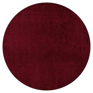 Haze Solid Low-Pile Dark Red 5 ft. Round Area Rug