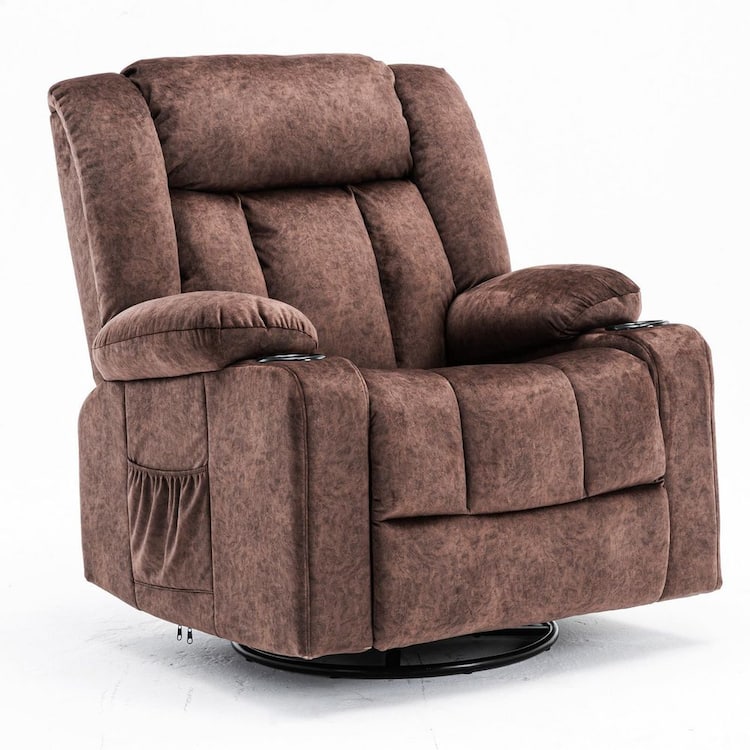 ComHoma Brown Fabric Swivel Recliner with Rocking