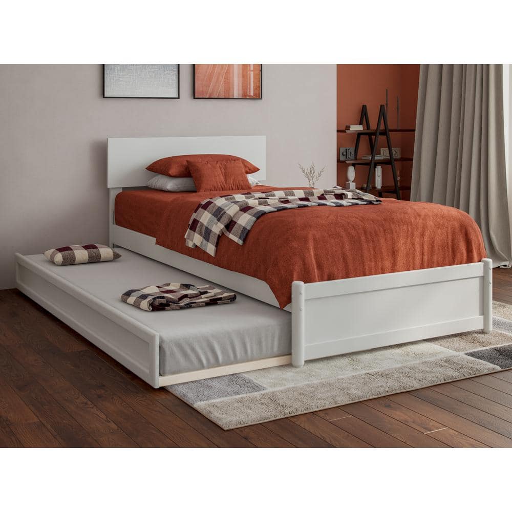 AFI Wesley White Solid Wood Frame Twin XL Platform Bed with Panel ...