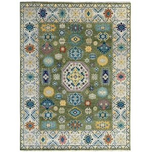 LT.Green / Beige 8 ft. x 10 ft. Hand Knotted Wool Traditional Kazak Area Rug