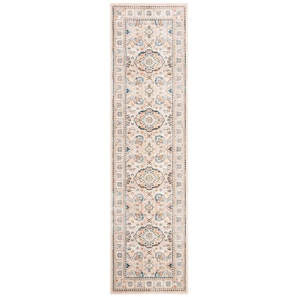 Vintage Persian 2 ft. x 10 ft. Ivory/Light Gray Ornate Floral Runner Rug