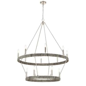 Corde 36 in. W 14-Light Polished Nickel Chandelier with No Shades