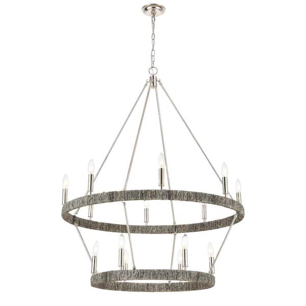 Titan Lighting Corde 36 in. W 14-Light Polished Nickel Chandelier with No Shades