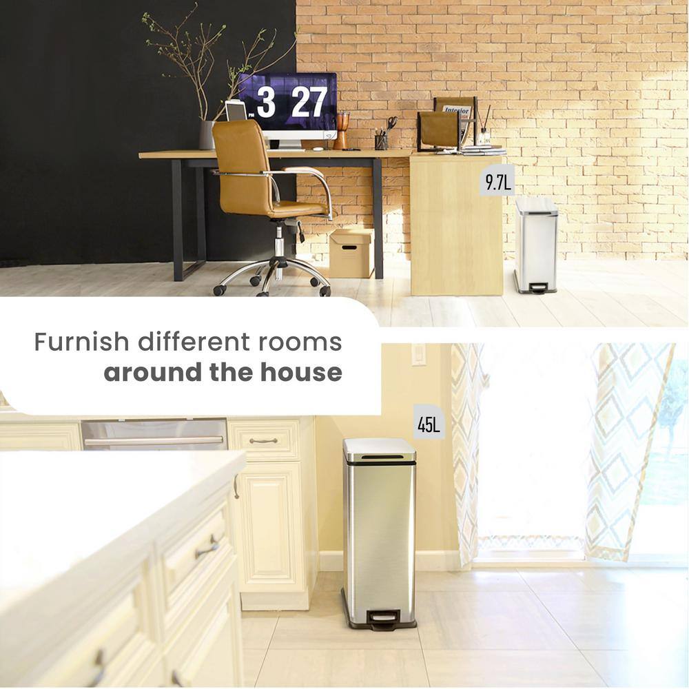 12 Gallon and 2.5 Gallon Brushed Stainless Steel Slim Trash Can Set
