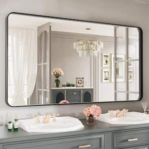 55 in. W x 30 in. H Rectangular Framed French Cleat Wall Mounted Tempered Glass Bathroom Vanity Mirror in Matte Black