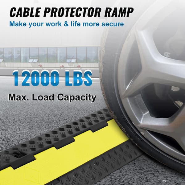 3-Pieces Rubber Cable Protector Ramp, 0 in. x 3.2 ft., 2-Channel, 12000 lbs./Axle Capacity Heavy-Duty Wire Cover Conduit