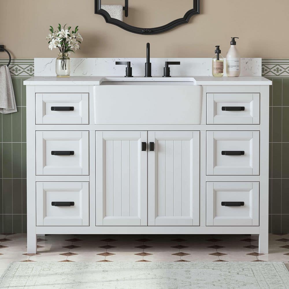 Richfield 49 in. Single Sink Freestanding White Bath Vanity with White Engineered Stone Top and Backsplash Assembled price history on PriceWatchPro