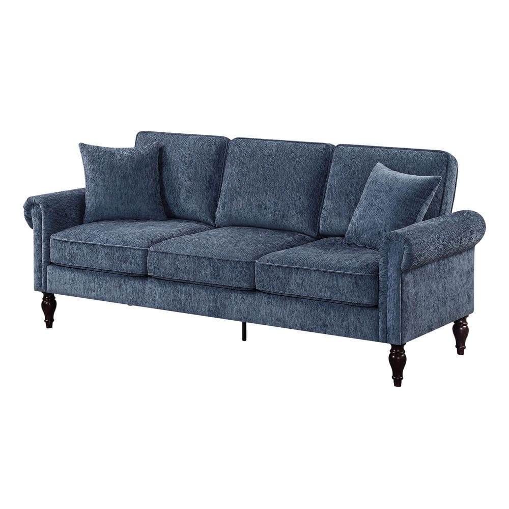 Michaud 79.75 in. W Rolled Arms Chenille Straight Sofa in Blue -  Furniture of America, IDF-6473BL-SF