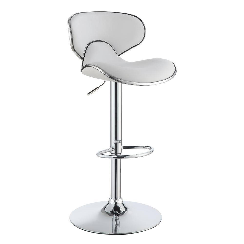 White Faux Leather Adjustable Swivel Barstools with Chrome Base - Set of 2