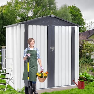 6 ft. W x 4 ft. D Garden Metal Storage Shed Outdoor Storing Tools with Hinge Door for Garden Lawn, White (24 sq. ft.)