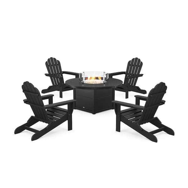 Trex Outdoor Furniture Monterey Bay Charcoal Black 5-Pieces Plastic Folding Adirondack Patio Fire Pit Set