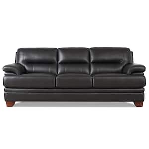 Luxor 88 in. Flared Arm Top Grain Leather Rectangle 3-Seater Sofa in. Black