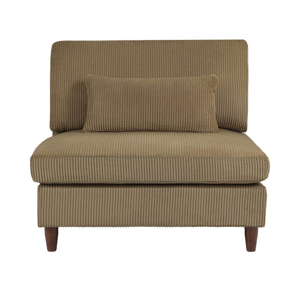 Luxury Camel Corduroy Fabric Armless Side Chair with One Pillow (Set of 1)