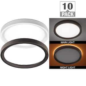 11 in. Adjust Color Temp LED Flush Mount Ceiling Light w/Night Light Optional White Oil Rubbed Bronze Trim (10-Pack)