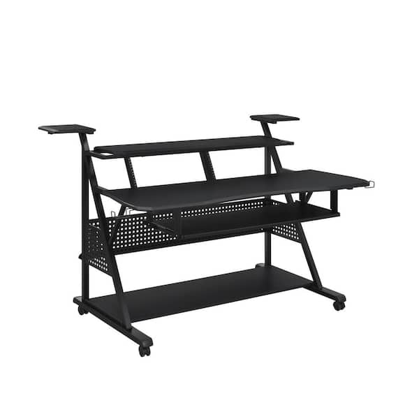 HomeRoots 67 in. Rectangular Black Manufactured Wood Computer Desk