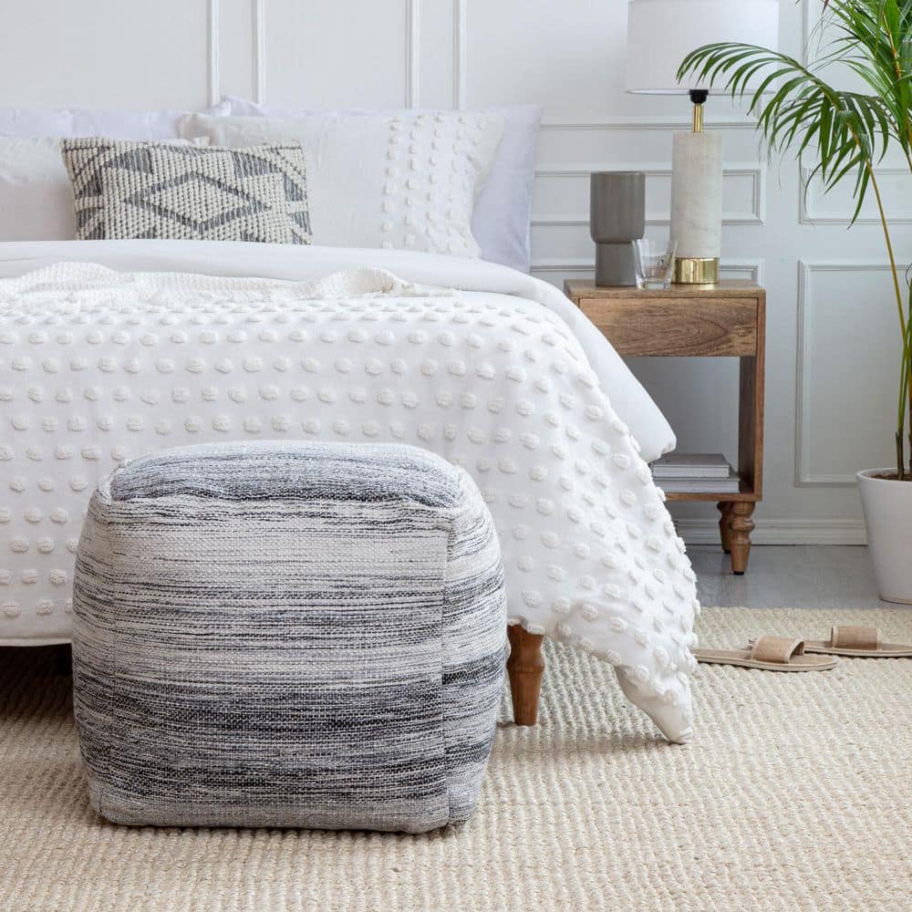Caledonia Pouf Gray/Ivory - Anji Mountain: Handmade, Square, Unupholstered, Fair Trade Certified
