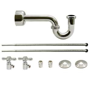 Victorian Style Freestanding Pedestal Sink Kit with Supply Line, P-Trap and Cross Handle Angle Stops, Polished Nickel