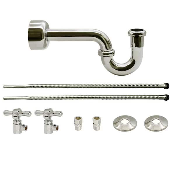 Westbrass Victorian Style Freestanding Pedestal Sink Kit with Supply Line, P-Trap and Cross Handle Angle Stops, Polished Nickel
