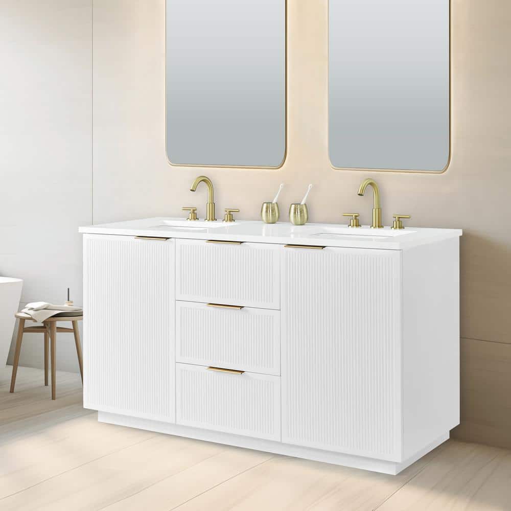 Addison 60" White Solid Wood Double Vanity with Engineered Stone Top