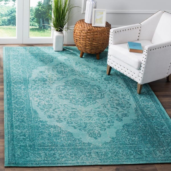 Classic Vintage Aqua 7 ft. x 9 ft. Border Area Rug