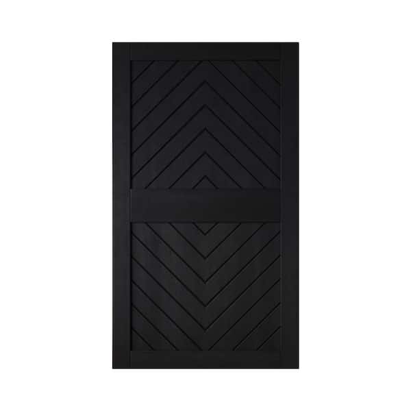 JT2 42 in. x 84 in. C-Panel Solid Core Black Fishbone Design Pine Wood Interior Sliding Barn Door Slab