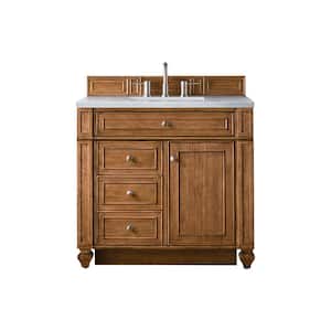 Bristol 36 in. W x 23.5 in. D x 34 in. H Bathroom Vanity in Saddle Brown with Carrara White Marble Top
