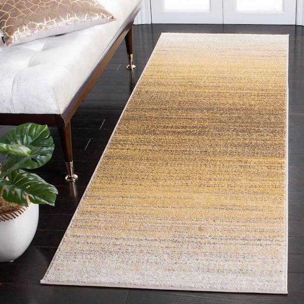 Adirondack 3 ft. x 12 ft. Gold/Ivory Gradient Runner Rug