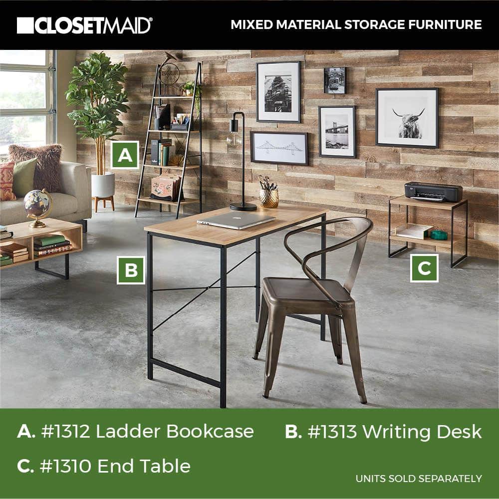 Natural Wood and Black Metal Square Side Table with Storage Shelf