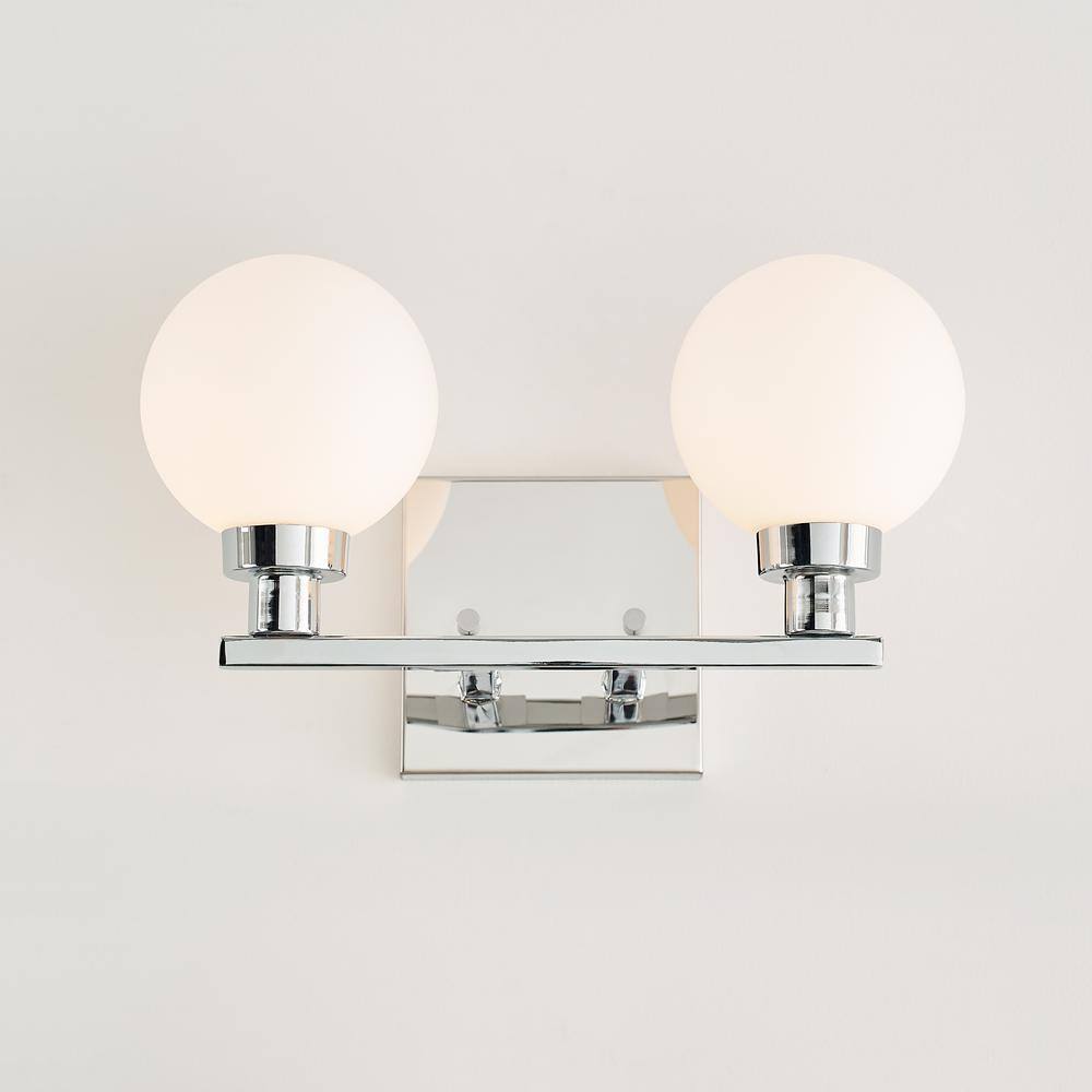 Clybourn Chrome 2-Light Vanity Fixture with Milk Glass Shade