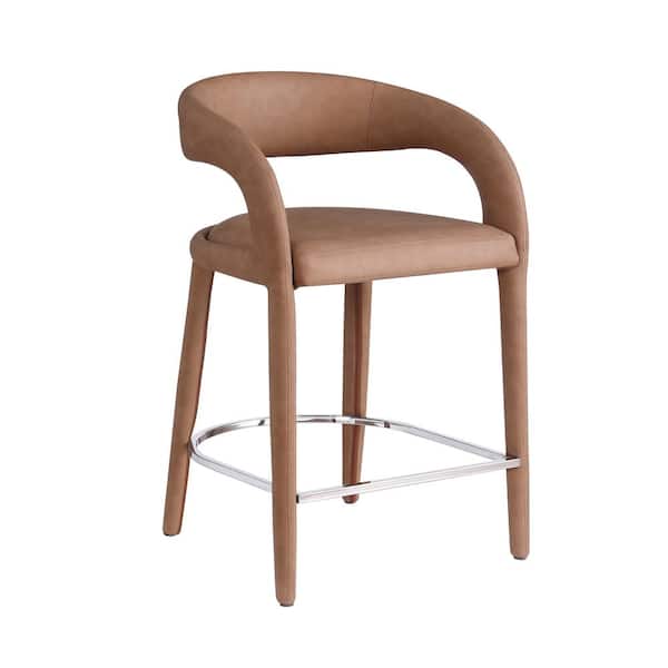 Best Master Furniture Castilla 26 in. H Brown Faux Leather Metal Counter Height Stool