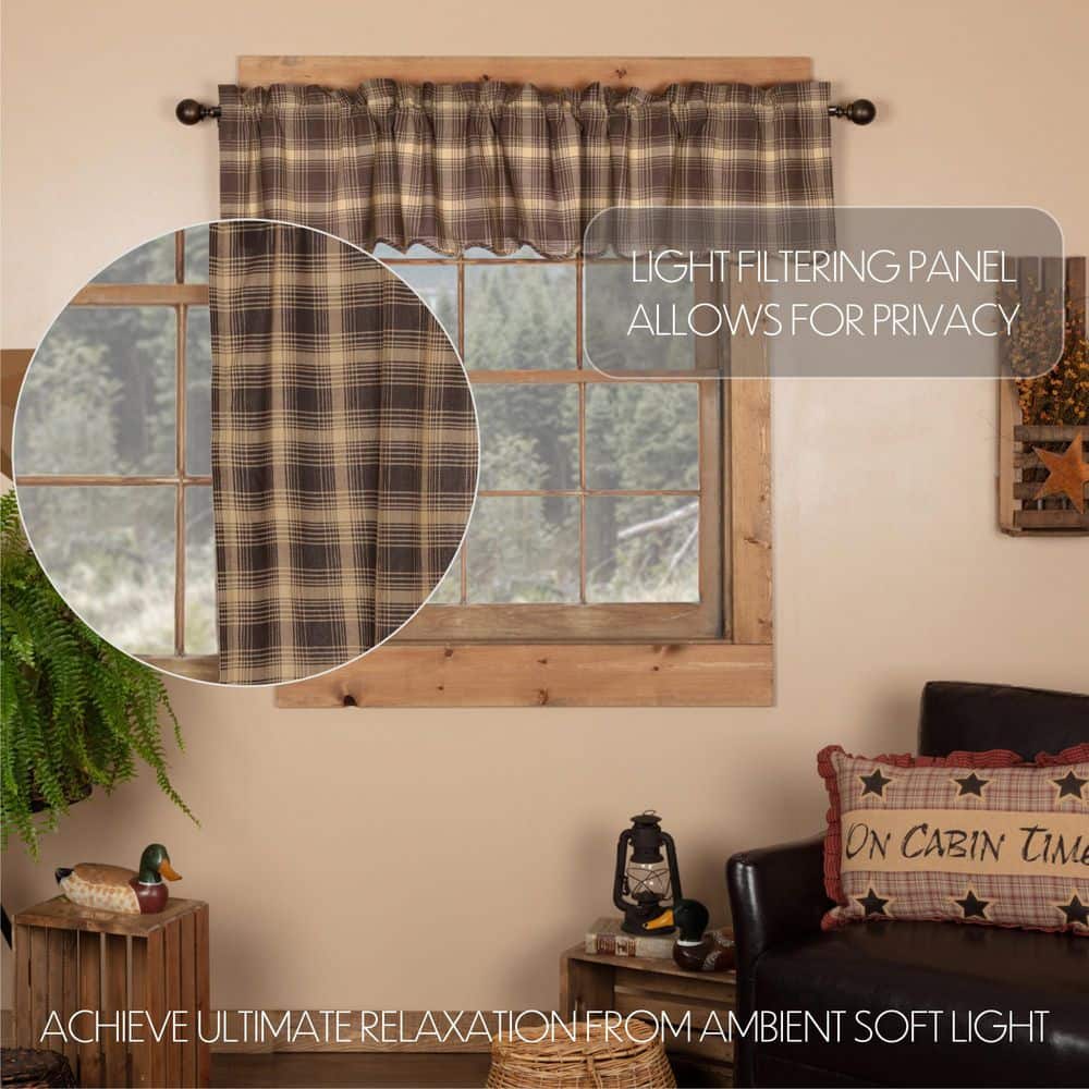 Woodland Brown and Khaki Plaid Cotton Scalloped Valance, 16x72