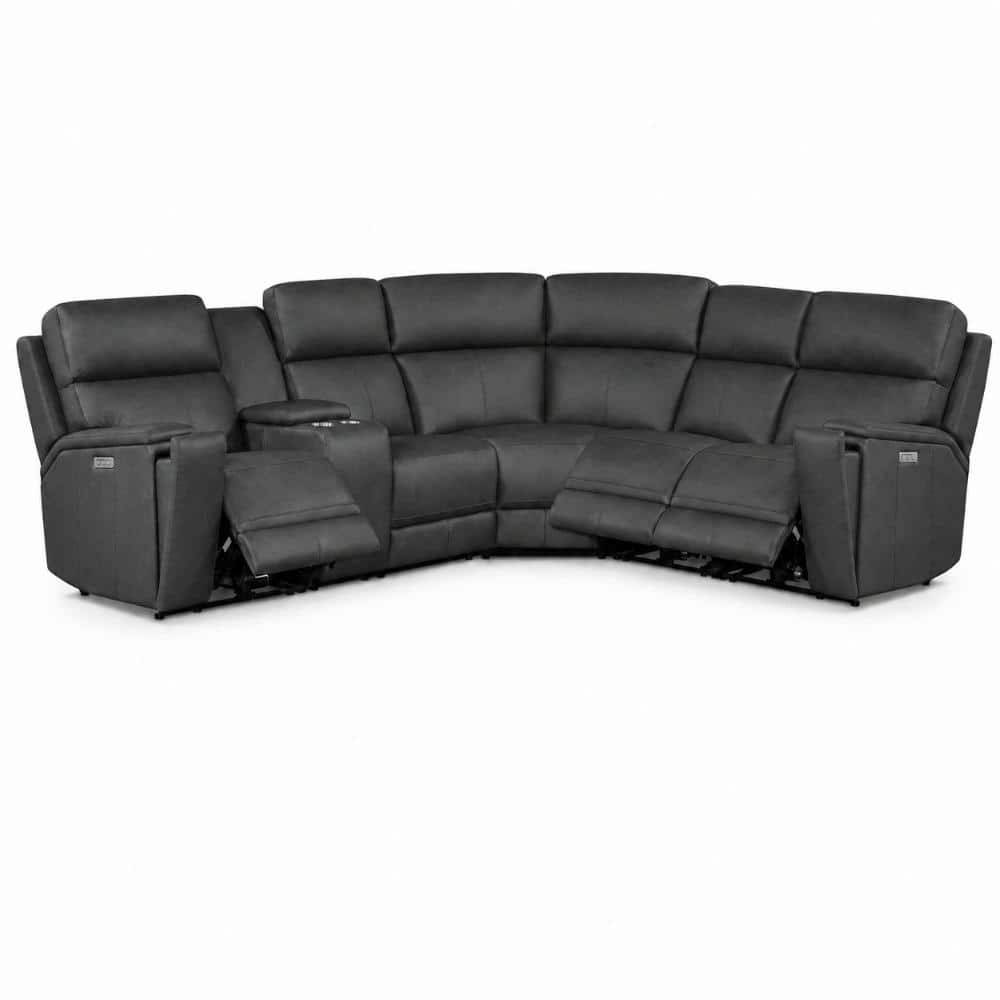 119 in. Top Grain Leather Dual Power Sectional Sofa with Zero Gravity, USB Ports & Console, 1 Power Armlesschair, Grey price history on PriceWatchPro