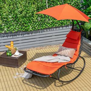 6 ft. 330 lbs. Free Standing Hammock Swing Lounger Chair Shade Canopy Padded Cushion Capacity Orange