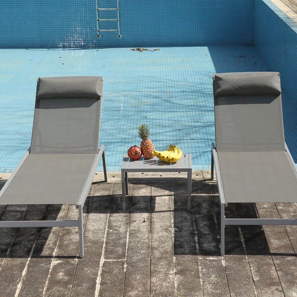 Gray Aluminum Outdoor Lounge Chair with Gray Headrest and Table price history on PriceWatchPro
