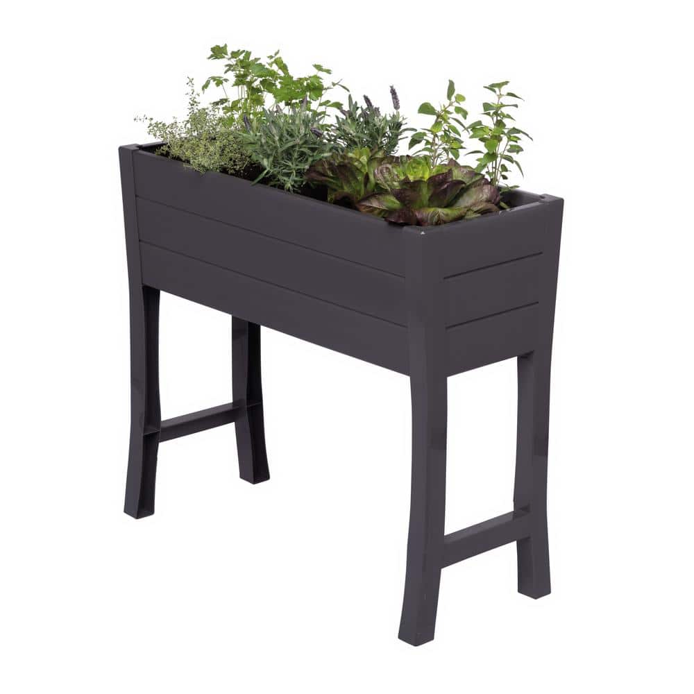 NuVue Dark Gray Polymer Elevated Garden Box with Woodgrain Texture