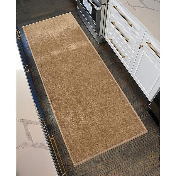 Washable Custom Size Runner Rug Solid Color Beige, (5 Feet Length x 26 Inch  Width) Custom Cut Slip Resistant Rubber Backing Runner Rugs, Extra Long